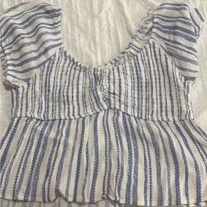 blue and white striped blouse